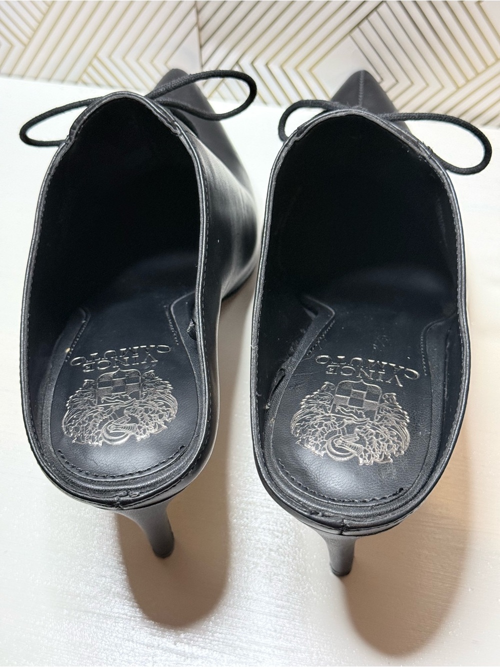 Vince Camuto Black Leather Pointed Toe Lace-Up Mule Heels Size 7.5 - Picture 2 of 7